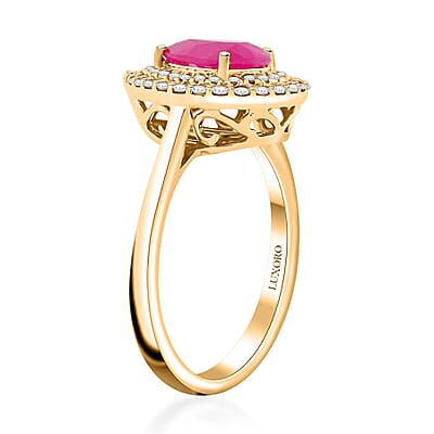 Certified and Appraised Luxoro AAA Mozambique Ruby, Diamond Double Halo Ring in 14K Yellow Gold 2.15 ctw (Size 8.0)