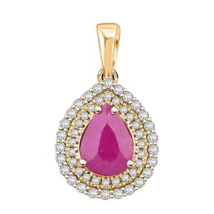 Certified & Appraised Luxoro AAA Mozambique Ruby and G-H I2 Diamond 2.15 ctw Double Halo Pendant in 14K Yellow Gold