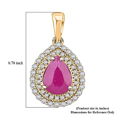 Certified & Appraised Luxoro AAA Mozambique Ruby and G-H I2 Diamond 2.15 ctw Double Halo Pendant without Chain in 14K Yellow Gold
