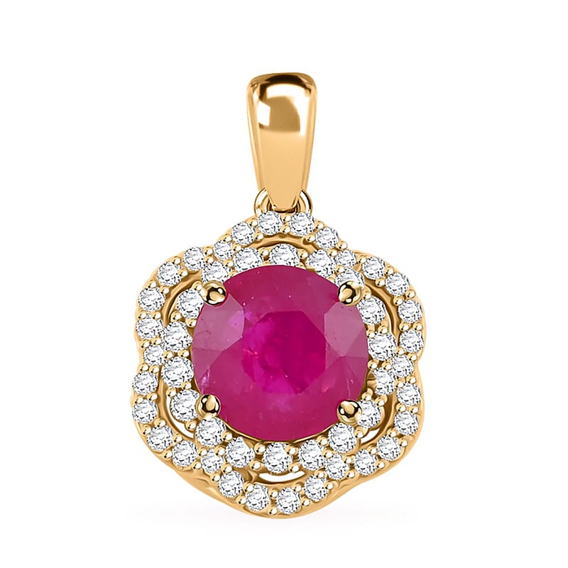 Certified & Appraised Luxoro AAA Mozambique Ruby and I2 Diamond 2.35 ctw Pendant in 14K Yellow Gold
