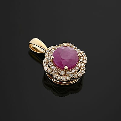 Certified & Appraised Luxoro AAA Mozambique Ruby and I2 Diamond 2.35 ctw Pendant in 14K Yellow Gold