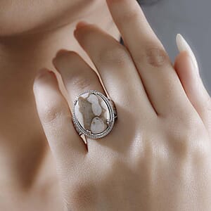 Peanut Wood Jasper 12.60 ctw Solitaire Ring in Platinum Bond Copper (Size 7.0)
