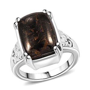 Matrix Silver Shungite 5.00 ctw Solitaire Ring in Platinum Over Copper with Magnet (Size 7.0)