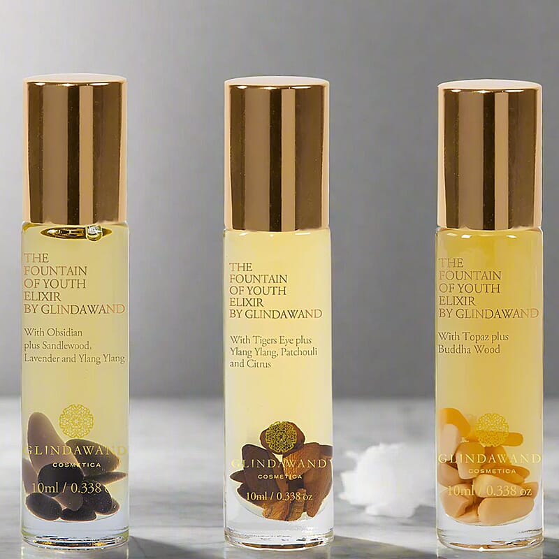 GlindaWand FOY Elixir Gem Stone Roller Trio- Topaz, Obsidian & Tigers Eye (.34oz Each)