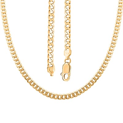 Flat Curb Necklace in 14K Yellow Gold Over Sterling Silver 24 Inches 20.5 Grams