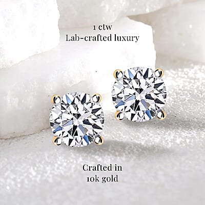 Luxuriant Lab Grown Diamond G VS 1.00 ctw Stud Earrings in 10K Yellow Gold 0.90 Grams