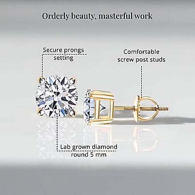 Luxuriant Lab Grown Diamond G VS 1.00 ctw Stud Earrings in 10K Yellow Gold 0.90 Grams
