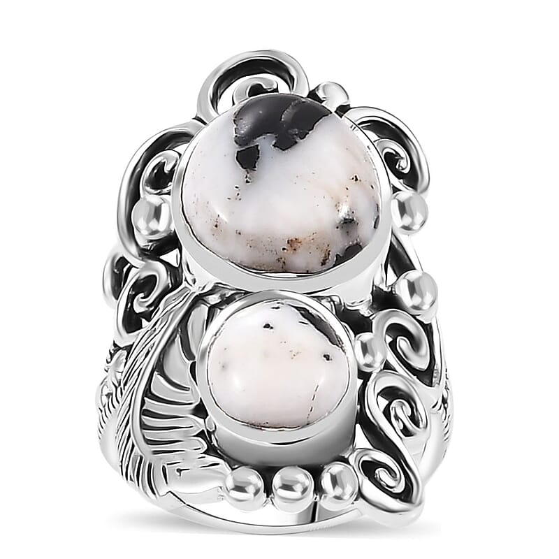 D'Joy Artisan Crafted White Buffalo 8.80 ctw Feather Ring in Black Oxidized Sterling Silver (Size 10.0)