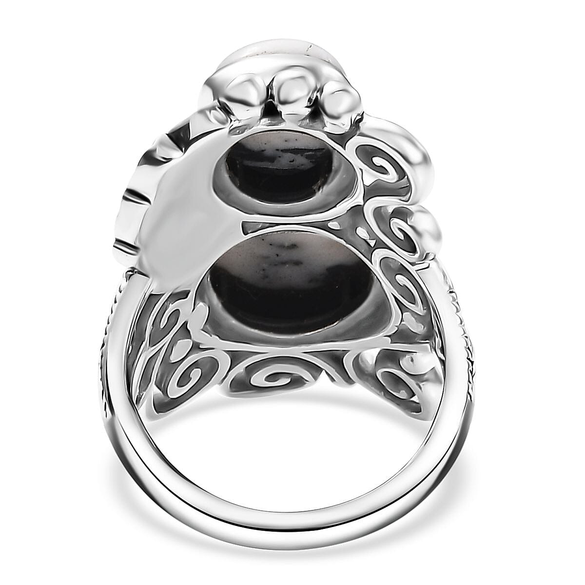 D'Joy Artisan Crafted White Buffalo 8.80 ctw Feather Ring in Black Oxidized Sterling Silver (Size 10.0)