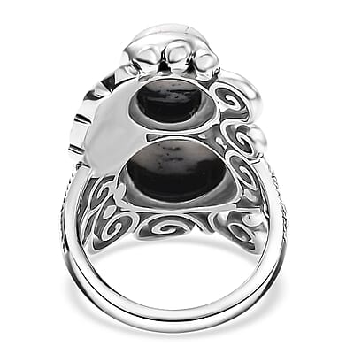 D'Joy Artisan Crafted White Buffalo 8.80 ctw Feather Ring in Black Oxidized Sterling Silver (Size 10.0)