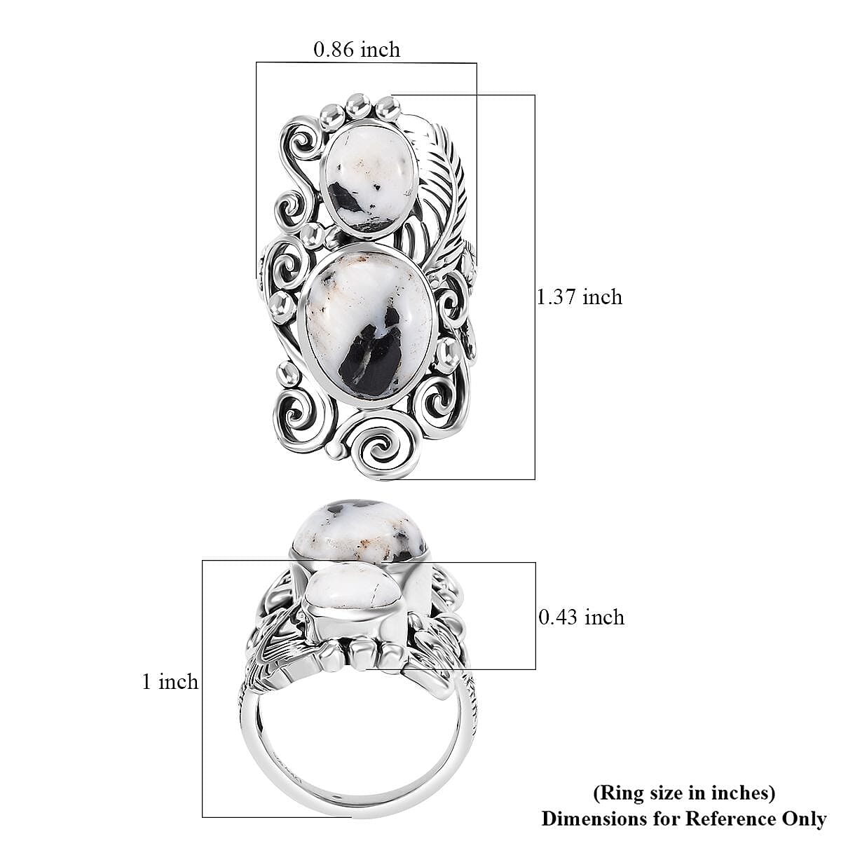 D'Joy Artisan Crafted White Buffalo 8.80 ctw Feather Ring in Black Oxidized Sterling Silver (Size 10.0)