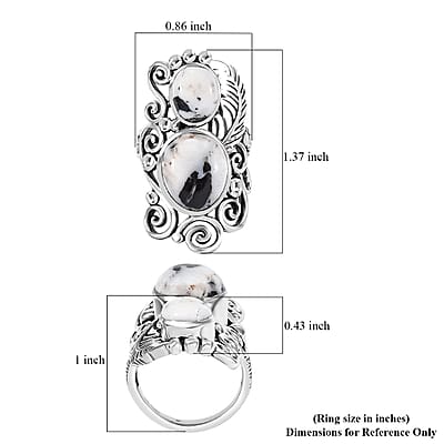 D'Joy Artisan Crafted White Buffalo 8.80 ctw Feather Ring in Black Oxidized Sterling Silver (Size 10.0)