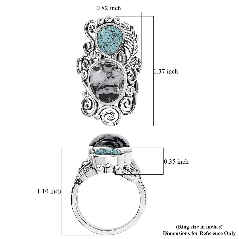 D'Joy Artisan Crafted White Buffalo and Blue Moon Turquoise 8.50 ctw Ring in Black Oxidized Sterling Silver (Size 7.0)