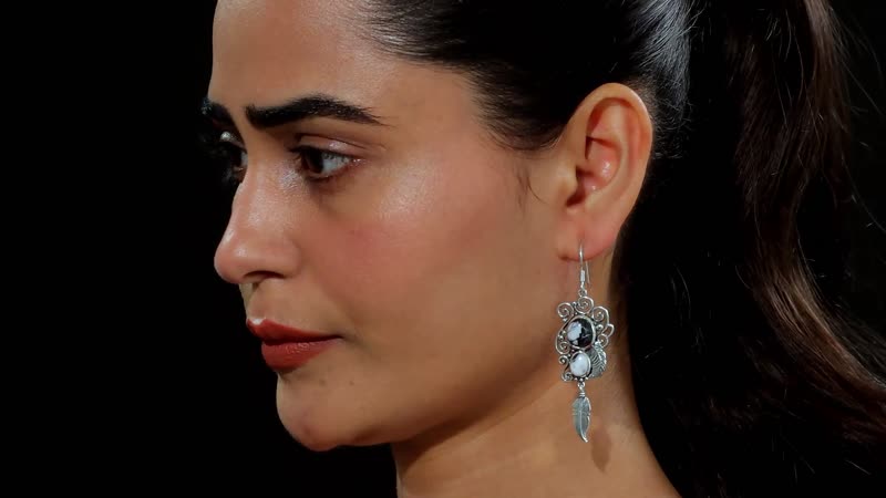 Doorbuster White Buffalo Earrings in Black Oxidized Sterling Silver 9.35 ctw