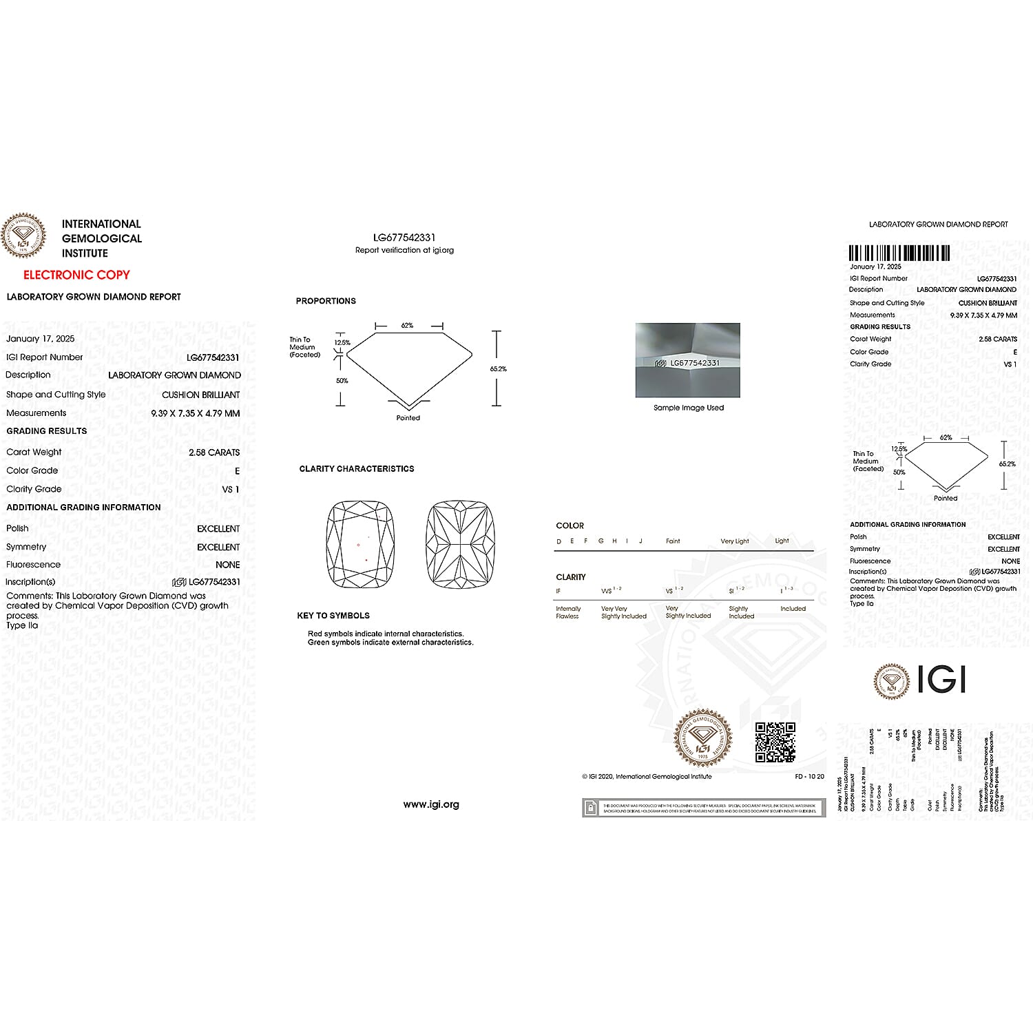 IGI Certified Luxuriant Lab Grown Diamond (Cushion) (E-F, VS) 2.50 ctw