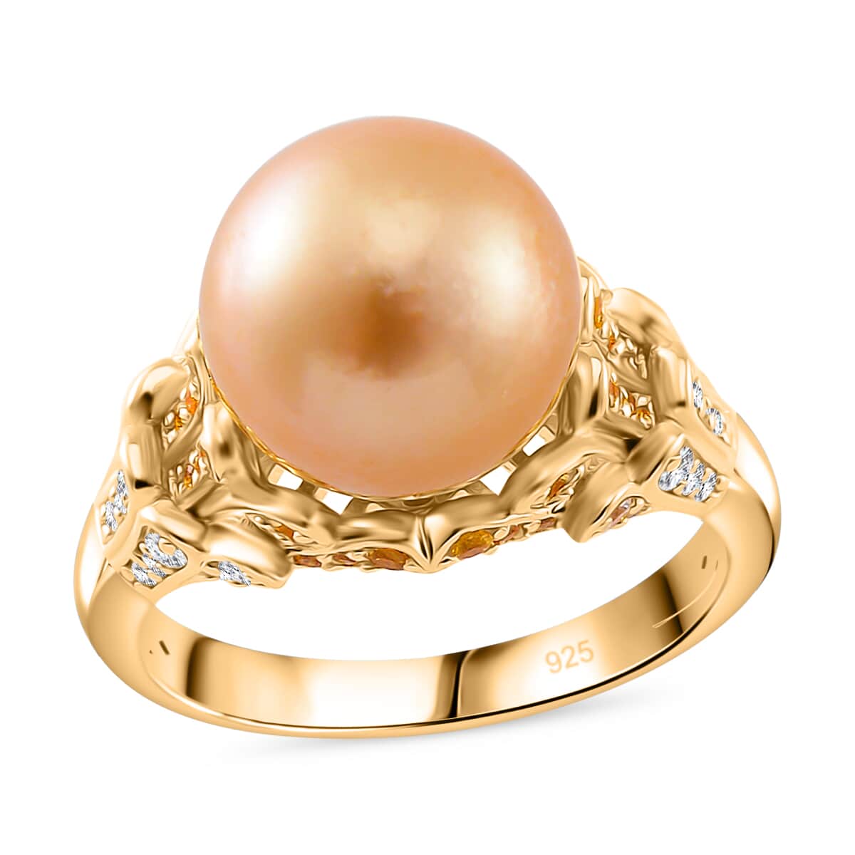 South Sea Golden Cultured Pearl and Multi Gemstone 0.75 ctw Crown Ring in 18K Vermeil Yellow Gold Over Sterling Silver (Size 10.0) image number 0