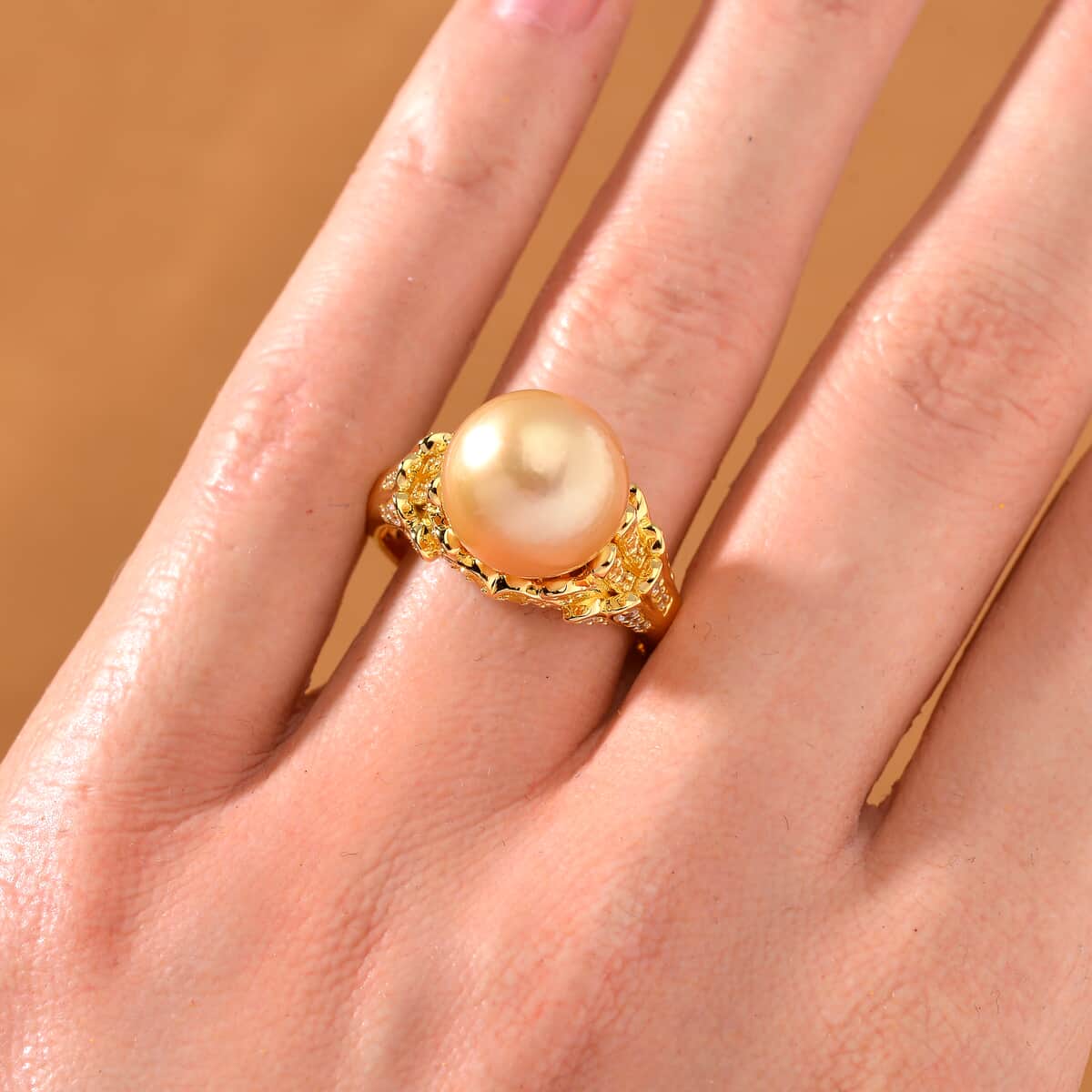 South Sea Golden Cultured Pearl and Multi Gemstone 0.75 ctw Crown Ring in 18K Vermeil Yellow Gold Over Sterling Silver (Size 10.0) image number 1