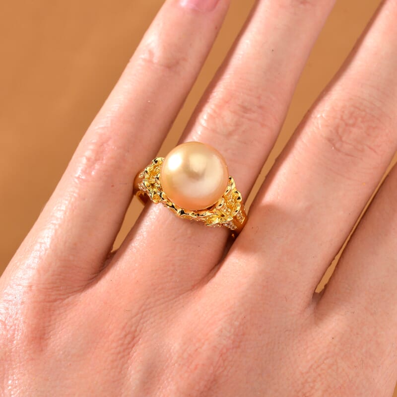 South Sea Golden Cultured Pearl and Multi Gemstone 0.75 ctw Crown Ring in 18K Vermeil Yellow Gold Over Sterling Silver (Size 10.0)