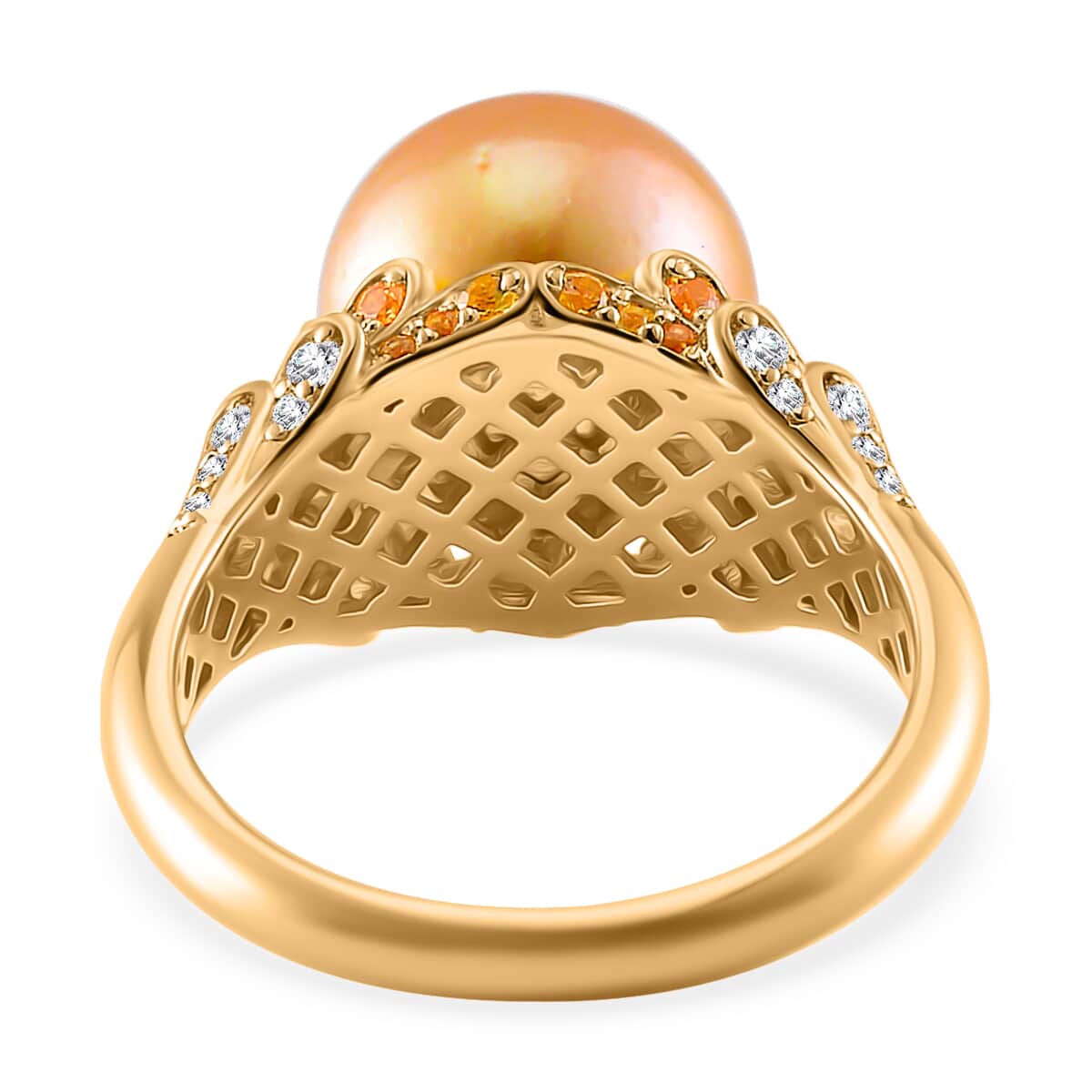 South Sea Golden Cultured Pearl and Multi Gemstone 0.75 ctw Crown Ring in 18K Vermeil Yellow Gold Over Sterling Silver (Size 10.0) image number 3