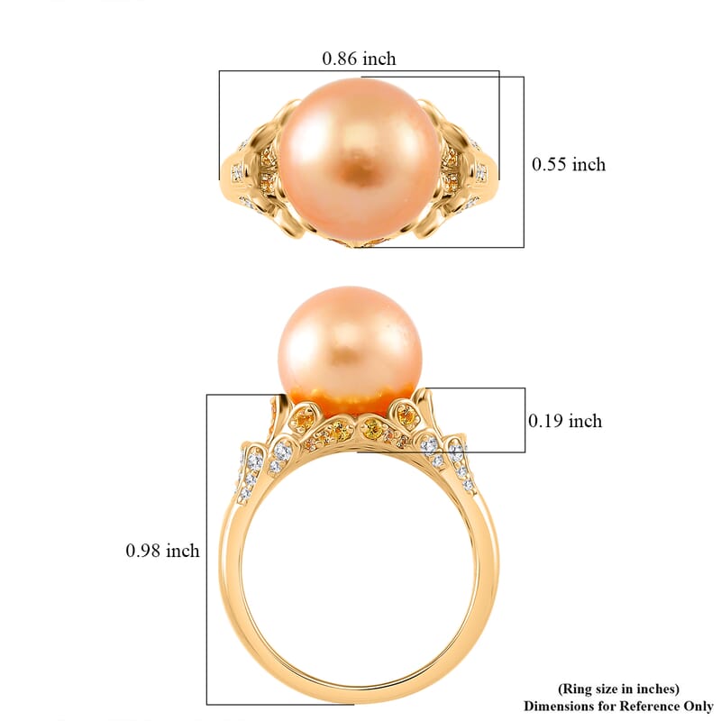 South Sea Golden Cultured Pearl and Multi Gemstone 0.75 ctw Crown Ring in 18K Vermeil Yellow Gold Over Sterling Silver (Size 10.0)