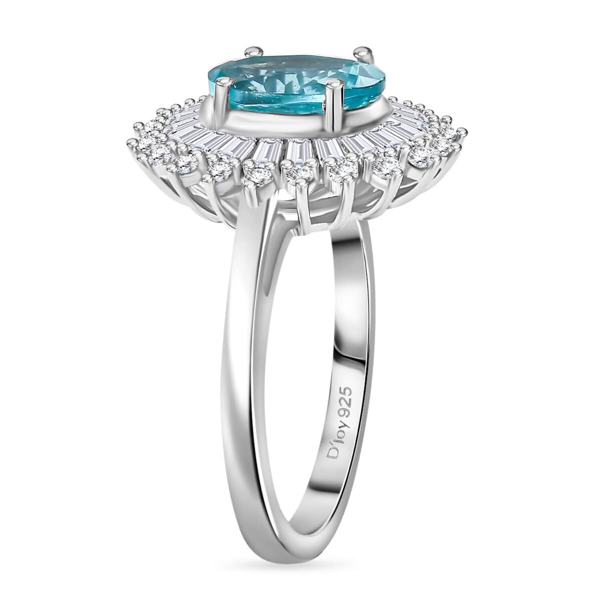 Madagascar Lagoon Apatite and Moissanite 3.00 ctw Stellar Ocean Radiance Ring in Rhodium Over Sterling Silver (Size 10.0) image number 3