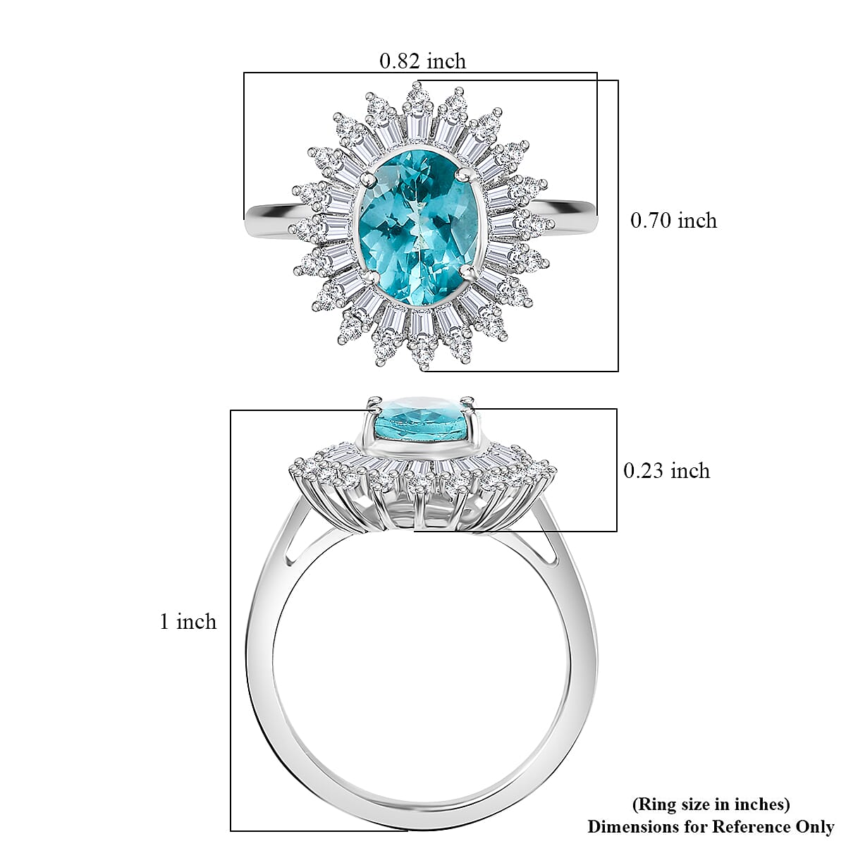 Madagascar Lagoon Apatite and Moissanite 3.00 ctw Stellar Ocean Radiance Ring in Rhodium Over Sterling Silver (Size 10.0)