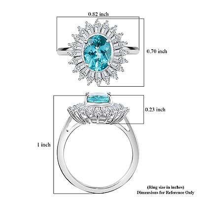 Madagascar Lagoon Apatite and Moissanite 3.00 ctw Stellar Ocean Radiance Ring in Rhodium Over Sterling Silver (Size 10.0)