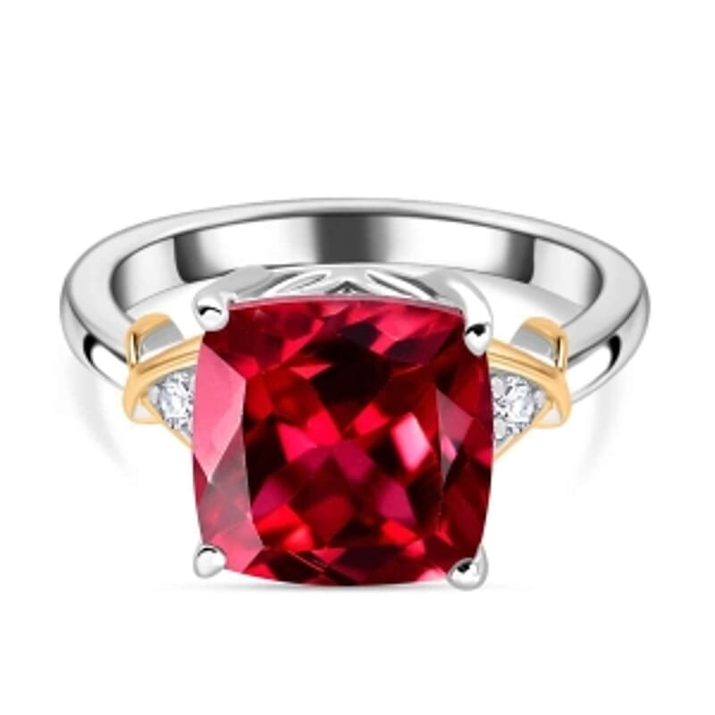 Lab Created Padparadscha Sapphire and White Zircon 5.82 ctw Ring in Vermeil Yellow Gold Over Sterling Silver (Size 10)