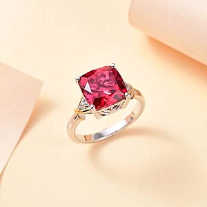 Lab Created Padparadscha Sapphire and White Zircon 5.82 ctw Ring in Vermeil Yellow Gold Over Sterling Silver (Size 10)