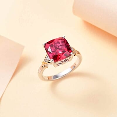 Lab Created Padparadscha Sapphire and White Zircon 5.82 ctw Ring in Vermeil Yellow Gold Over Sterling Silver (Size 10)