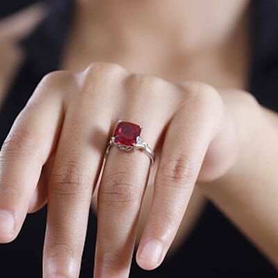 Lab Created Padparadscha Sapphire and White Zircon 5.82 ctw Ring in Vermeil Yellow Gold Over Sterling Silver (Size 10)