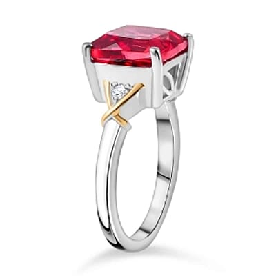 Lab Created Padparadscha Sapphire and White Zircon 5.82 ctw Ring in Vermeil Yellow Gold Over Sterling Silver (Size 10)