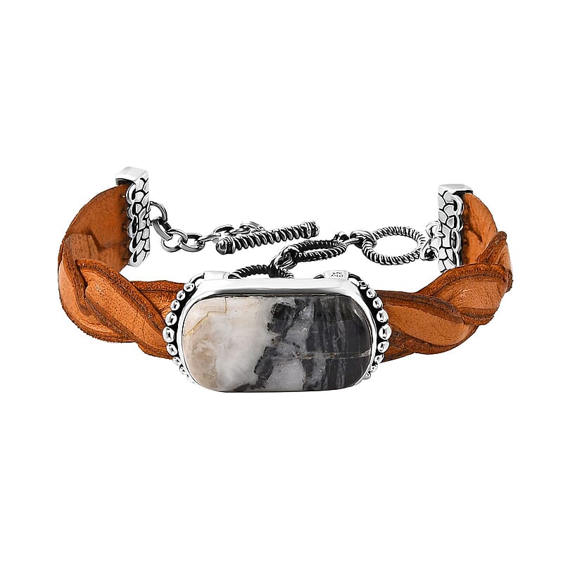 D'Joy Artisan Crafted White Buffalo 21.90 ctw Leather Bracelet in Black Oxidized Sterling Silver (6.50-8.0In)