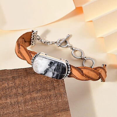 D'Joy Artisan Crafted White Buffalo 21.90 ctw Leather Bracelet in Black Oxidized Sterling Silver (6.50-8.0In)