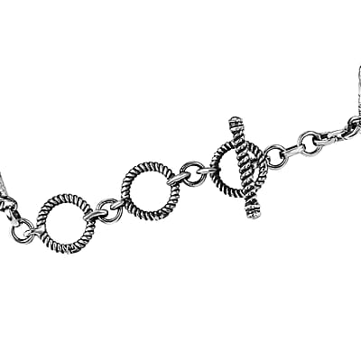 D'Joy Artisan Crafted White Buffalo 21.90 ctw Leather Bracelet in Black Oxidized Sterling Silver (6.50-8.0In)