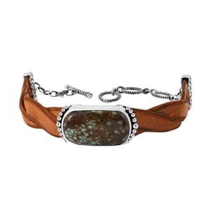 Artisan Crafted Blue Horizon Turquoise 17.15 ctw Leather Cord Bracelet in Black Oxidized Sterling Silver (6.50-8.0In)