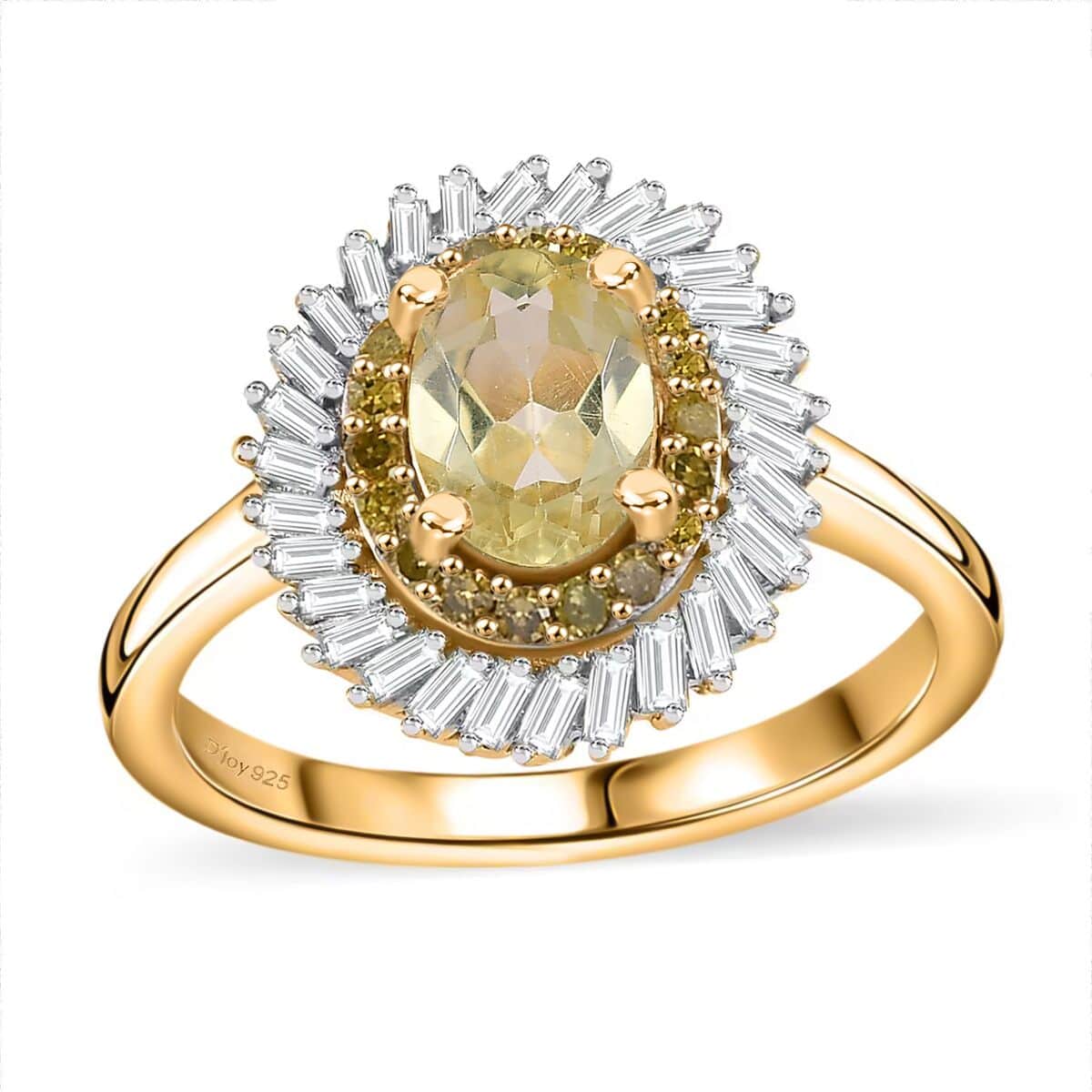 Premium Madagascar Yellow Apatite, Yellow and White Diamond 1.25 ctw Spirit of the Sea Ring in 18K Vermeil Yellow Gold Over Sterling Silver (Size 10.0) image number 0