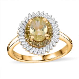 Premium Madagascar Yellow Apatite, Yellow and White Diamond 1.25 ctw Spirit of the Sea Ring in 18K Vermeil Yellow Gold Over Sterling Silver (Size 10.0)