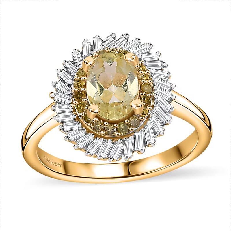 D'Joy Premium Madagascar Yellow Apatite, Yellow and White Diamond 1.25 ctw Spirit of the Sea Ring in 18K Vermeil Yellow Gold Over Sterling Silver (Size 10.0)