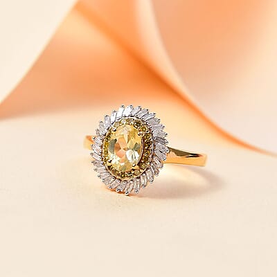 D'Joy Premium Madagascar Yellow Apatite, Yellow and White Diamond 1.25 ctw Spirit of the Sea Ring in 18K Vermeil Yellow Gold Over Sterling Silver (Size 10.0)