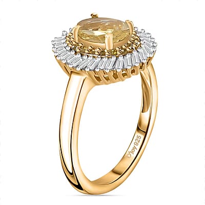 D'Joy Premium Madagascar Yellow Apatite, Yellow and White Diamond 1.25 ctw Spirit of the Sea Ring in 18K Vermeil Yellow Gold Over Sterling Silver (Size 10.0)