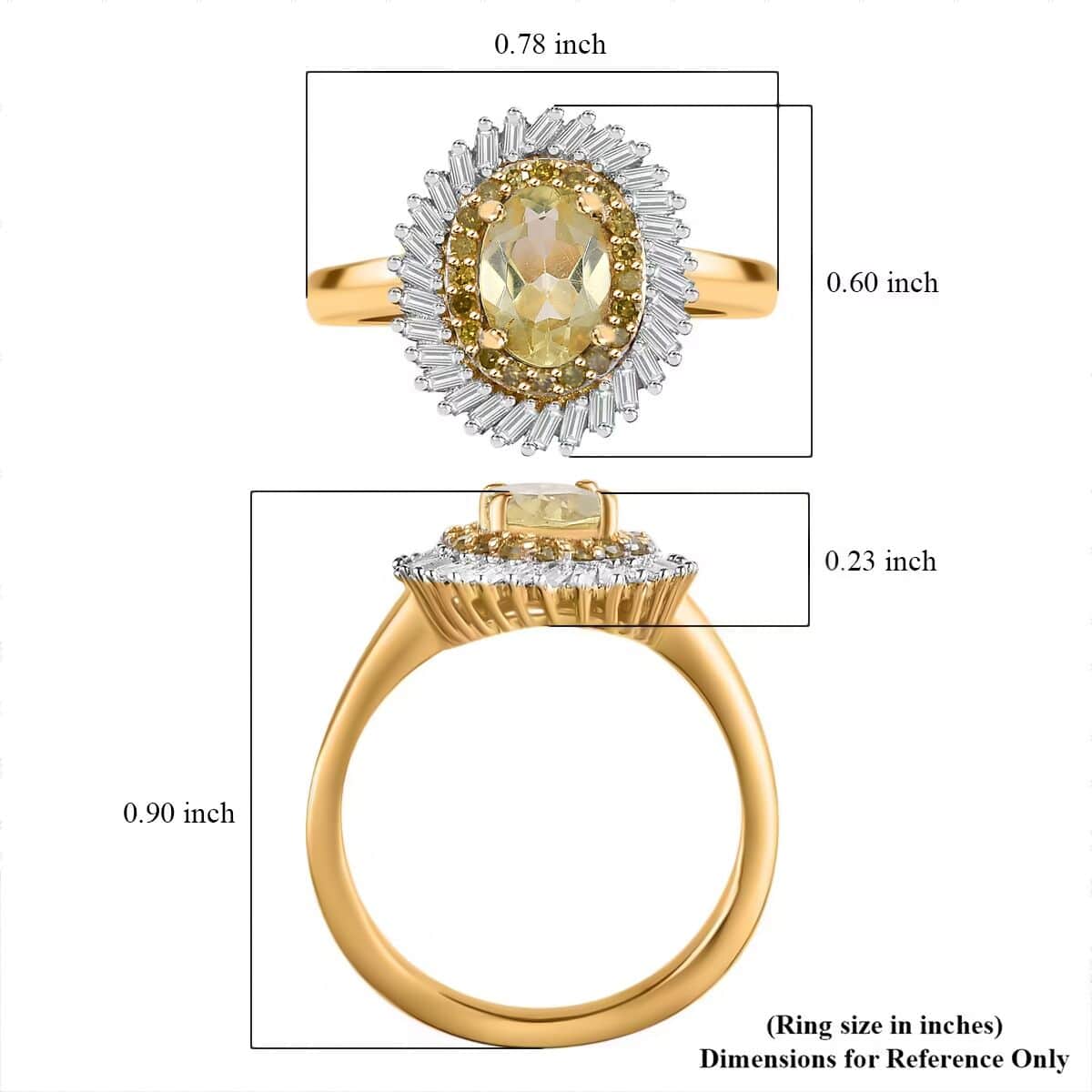 Premium Madagascar Yellow Apatite, Yellow and White Diamond 1.25 ctw Spirit of the Sea Ring in 18K Vermeil Yellow Gold Over Sterling Silver (Size 10.0) image number 5