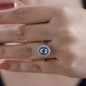 Premium Madagascar Lagoon Apatite and White and Blue Diamond 1.15 ctw Spirit of the Sea Ring in Rhodium Over Sterling Silver (Size 5.0)