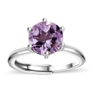 Karis Rose De France Amethyst 1.75 ctw Adjustable Solitaire Ring in Platinum Bond (Size 5.0)