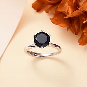 Karis Thai Black Spinel 2.25 ctw Adjustable Solitaire Ring in Platinum Bond (Size 5.0)