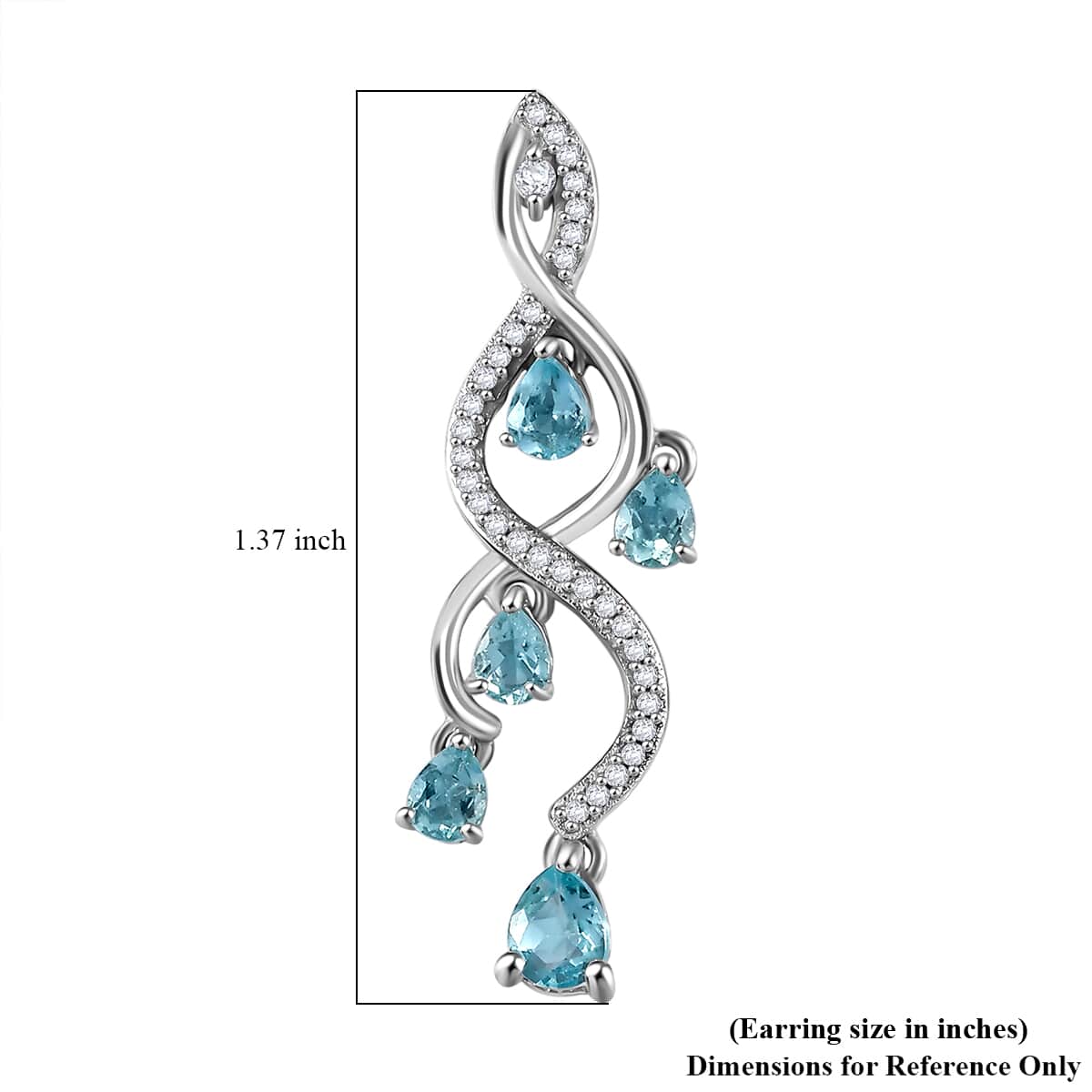 Premium Betroka Blue and Lagoon Apatite and White Zircon 2.35 ctw Chandelier Earrings in Rhodium Over Sterling Silver image number 4