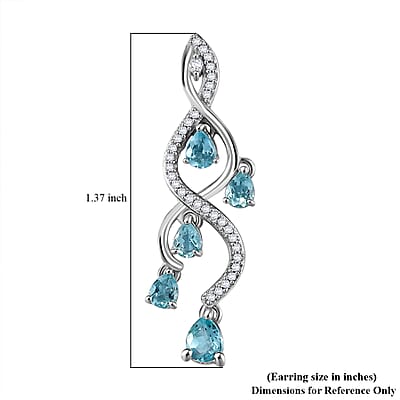 D'Joy Premium Betroka Blue and Lagoon Apatite and White Zircon 2.35 ctw Chandelier Earrings in Rhodium Over Sterling Silver