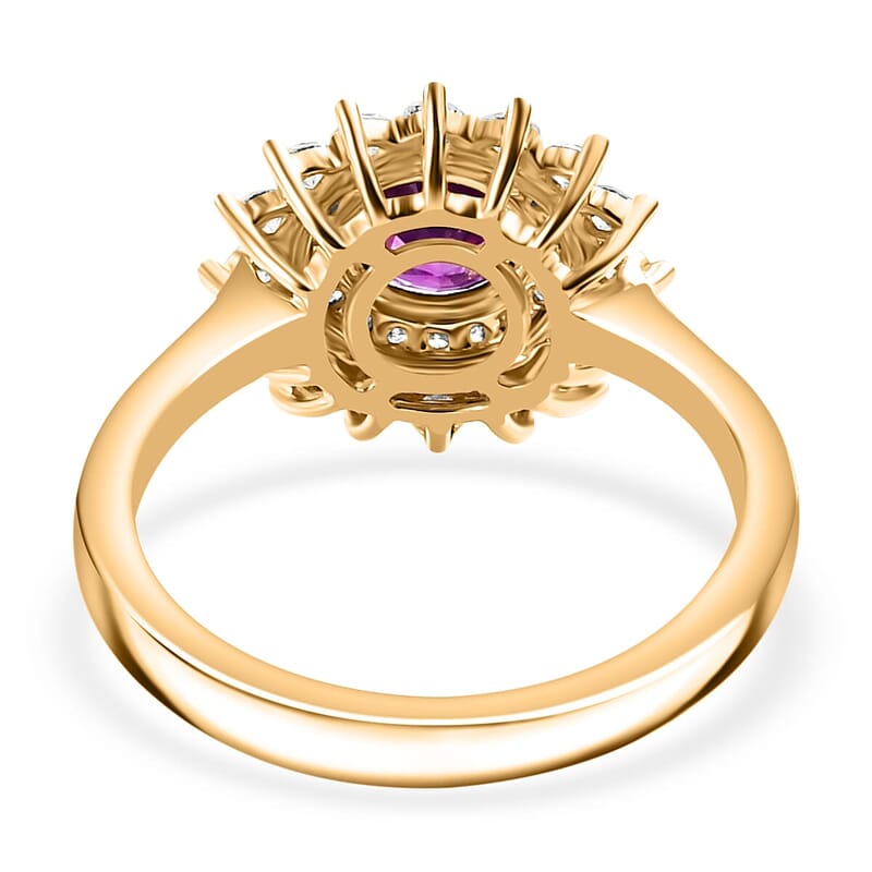 Certified & Appraised Luxoro AAA Australian Sapphire and Diamond G-H I2 1.85 ctw Floral Ring in 14K Yellow Gold (Size  10.0)