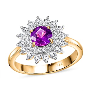 Certified & Appraised Luxoro 14K Yellow Gold AAA Australian Sapphire, Diamond (G-H, I2) (0.74 ccts) Floral Ring (Size 7.0) 1.85 ctw