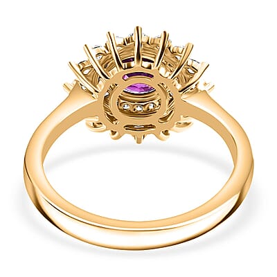 Certified & Appraised Luxoro AAA Australian Sapphire and Diamond G-H I2 1.85 ctw Floral Ring in 14K Yellow Gold (Size  7.0)